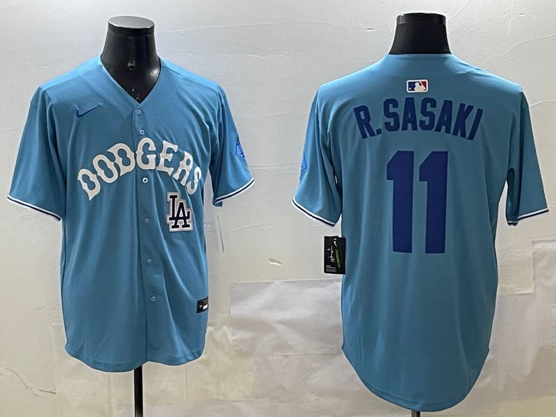 Men Los Angeles Dodgers #11 R.Sasaki Light Blue Joint Name 2025 Nike MLB Jersey style 16->los angeles dodgers->MLB Jersey